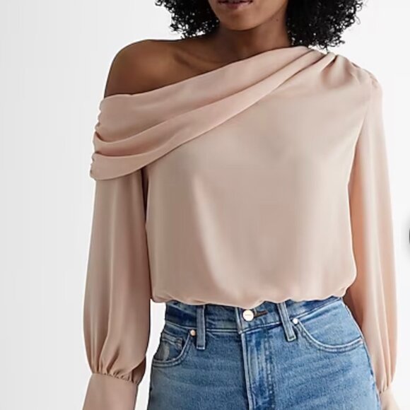 Off The Shoulder Draped Balloon Sleeve Bodysuit - Picture 1 of 5